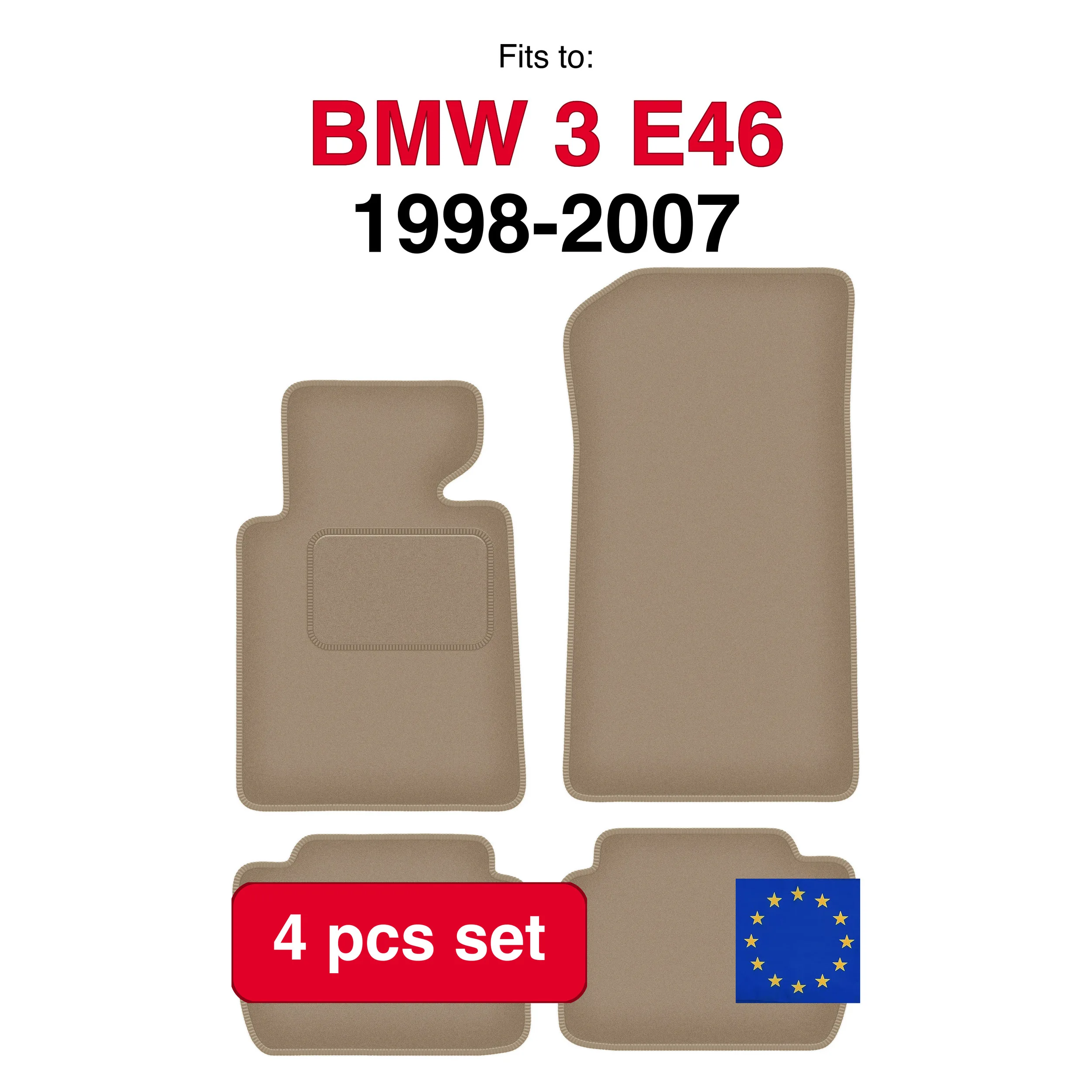 BMW 3E46 compact, coupé, berline, break, touring (1998-2007) - beige (4 pièces) ensemble de tapis de voiture adaptés aux voitures