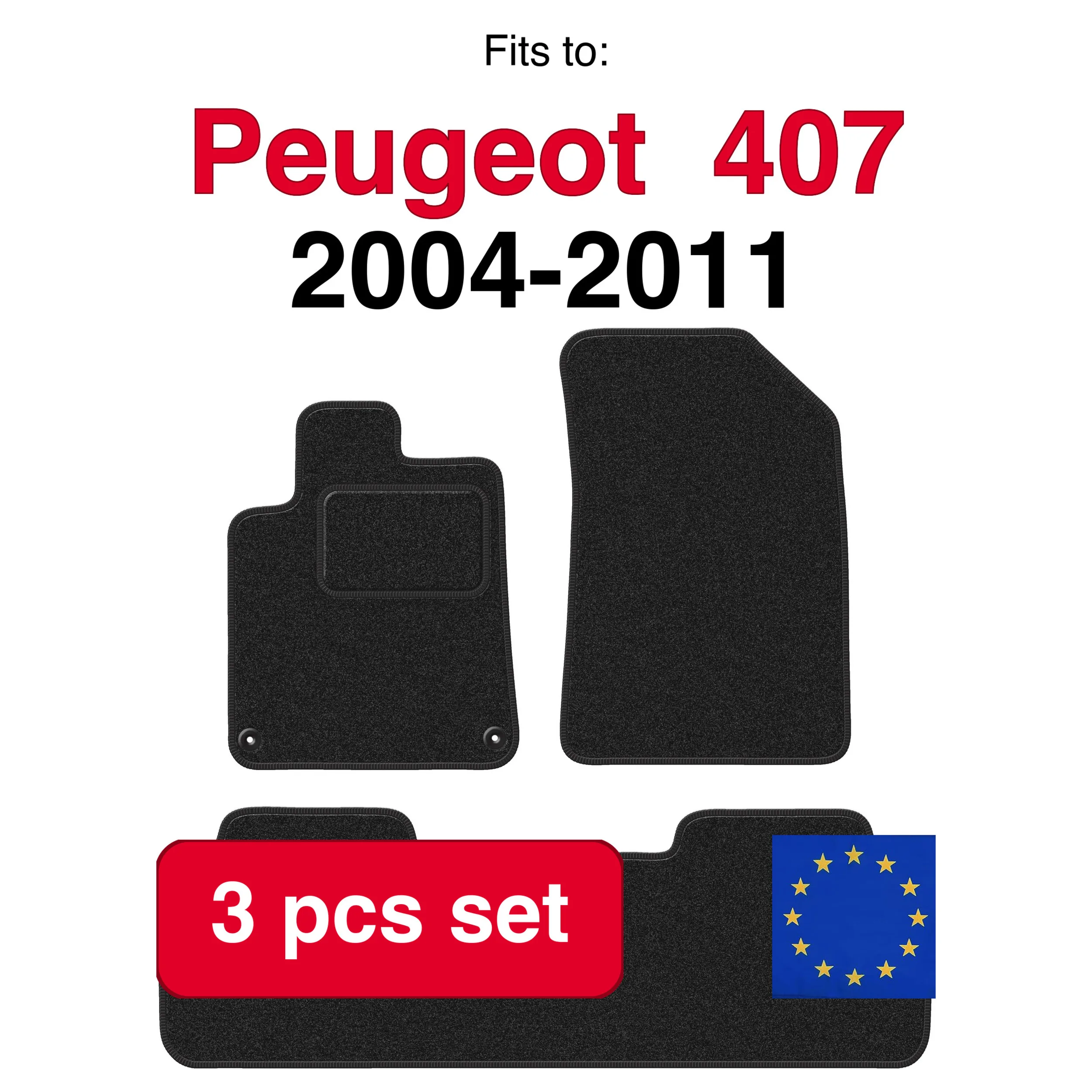 Tapis de voiture en velours ANTHRA pour Peugeot 407 Coupé, berline, break, SW (2004-2011) - anthracite (3 pièces) - ensemble de tapis de voiture sur mesure