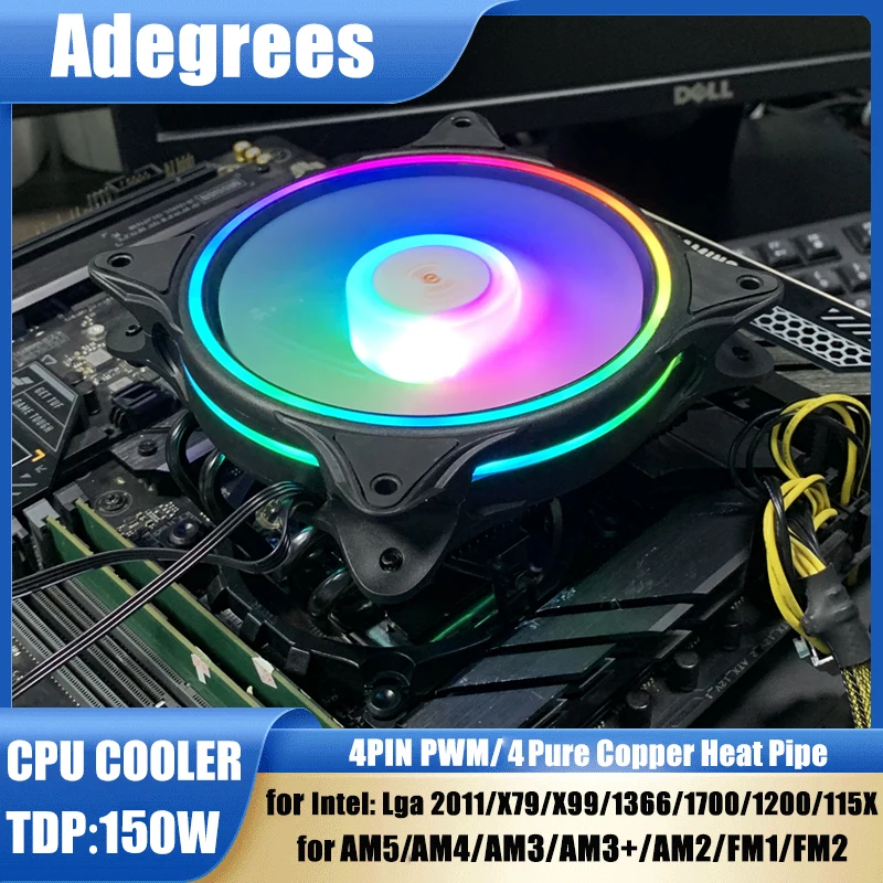 Refroidisseur de processeur X99 ARGB 4 caloducs pour PC, ventilateur pour processeur Intel LGA 775 1150 1151 1156 1366 1700 1200 2011 X79 AMD AM4 AM5