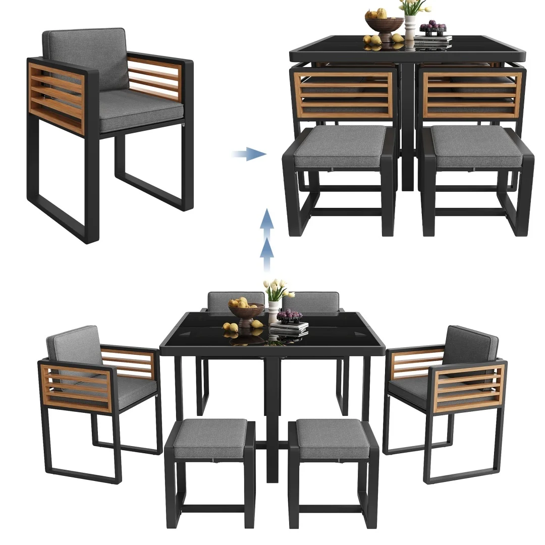 Ensemble de meubles de jardin, salon de jardin avec 6 chaises et table, mobilier de terrasse, mobilier de balcon pour 6 personnes, ensemble de meubles de jardin pour 6 personnes