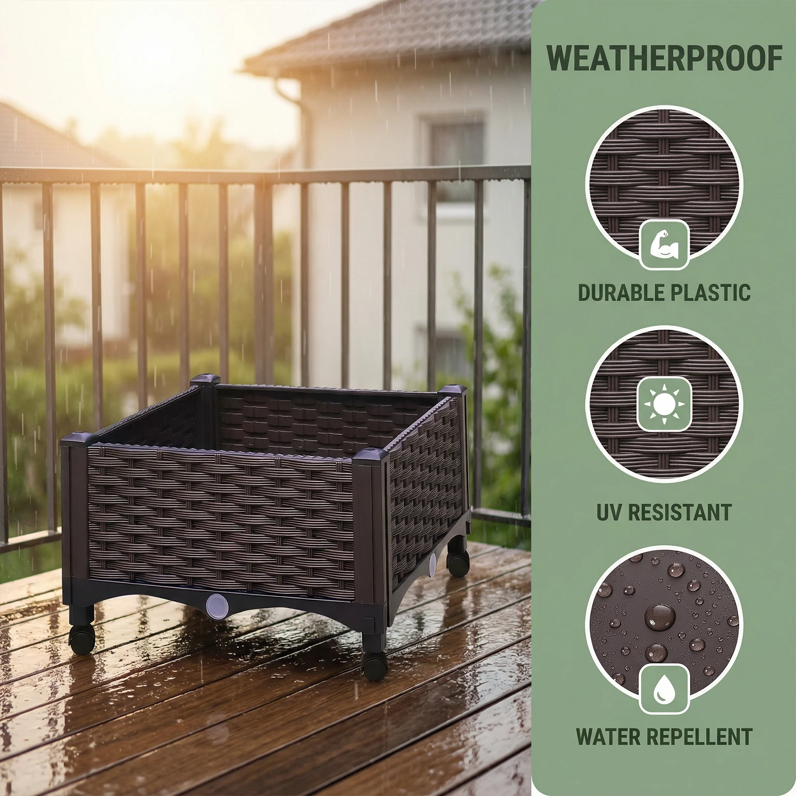 Elevated Garden Box with Drainage Plug Outdoor Raised Garden Bed for Patio Balcony Deck