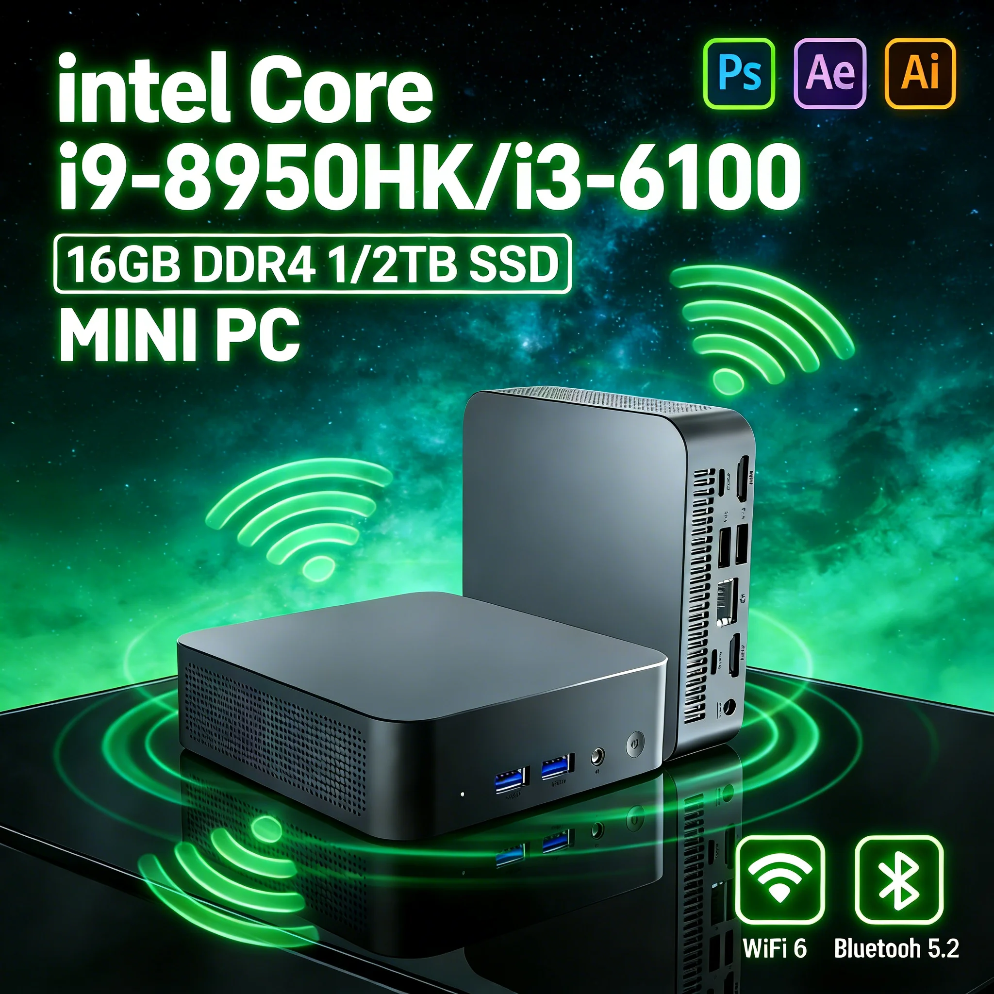 2026 Powerful Mini PC Intel Core i9-8950HK i3-6100 16GB DDR4 1TB SSD Windows 11 WiFi 6 BT5.2 Gaming Office Portable Desktop PC