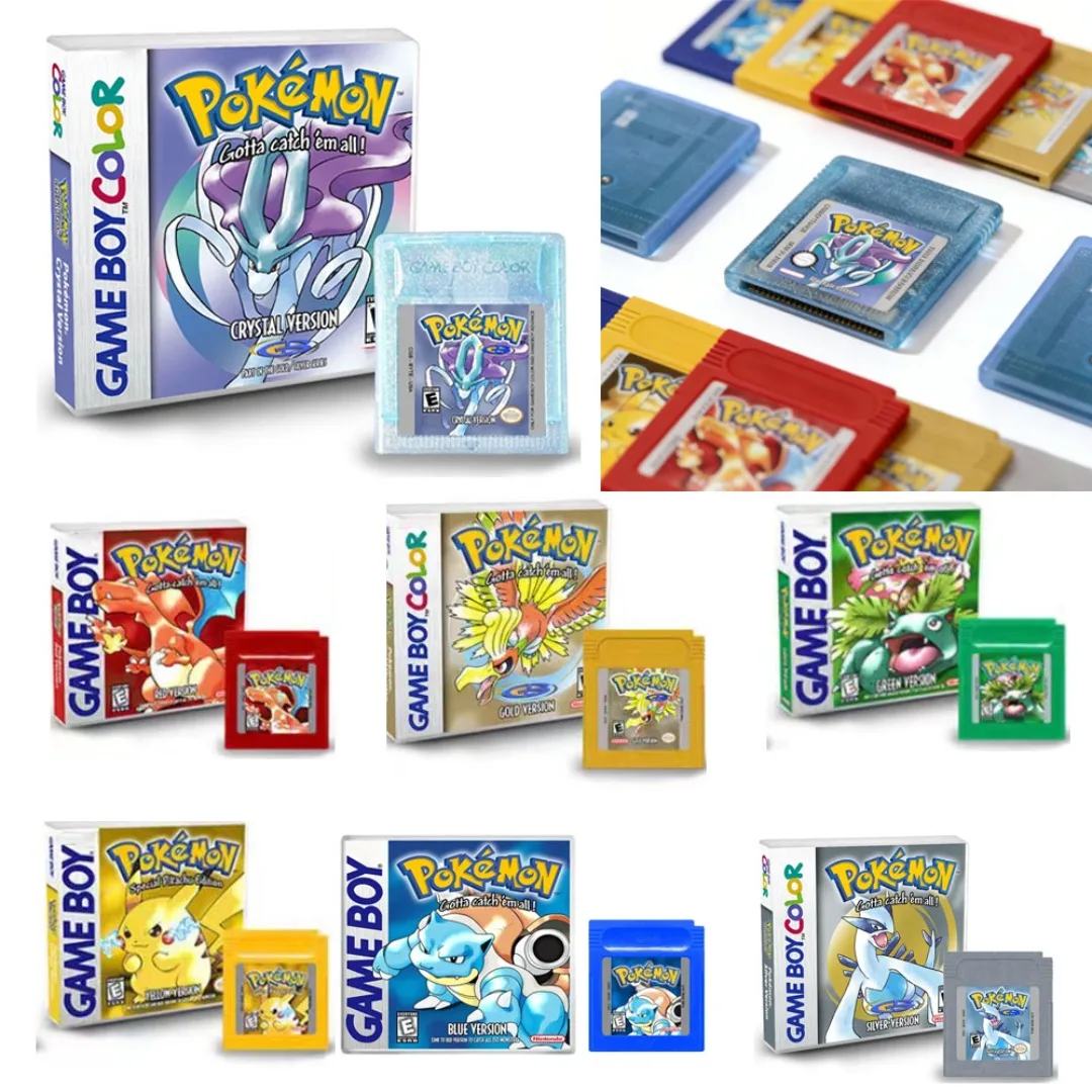 -Pokemon Red Blue Crystal Golden Green Silver Yellow GBC Game Card 16 Bit Video Game Cartridge Console Cards For GB/SP