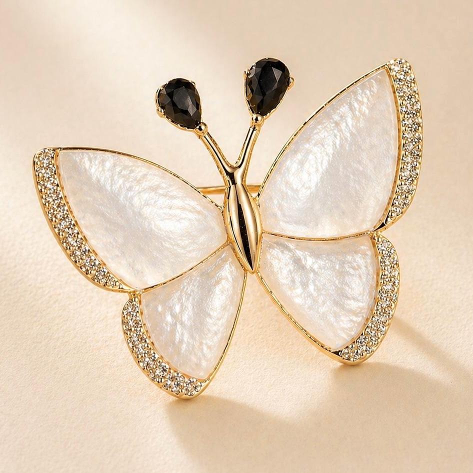 Spilla a farfalla, spilla a farfalla con perle, spilla con cristalli dorati, elegante gioiello a farfalla, spilla da sposa, spilla con perle color avo