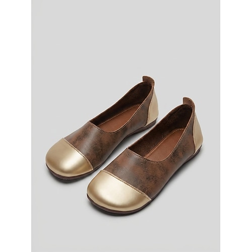 Dunkelbraune Damen-Ballerinas mit Farbblock-Design – klassische Slipper mit runder Zehenpartie, leichte, bequeme Schuhe für unterwegs Alltagskleidung Image