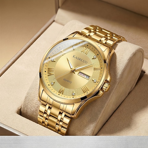 Luxuriöse Herren-Businessuhr, zweifarbige Edelstahl-Quarzuhr mit Wochentags- und Datumsanzeige, analoge Uhr mit römischen Ziffern, inklusive Geschenkbox, stilvolle, wasserdichte Herrenuhr, silber und Image