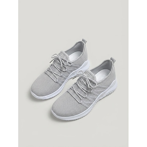Rote, atmungsaktive Strick-Sneaker für Damen – leichte Schnürschuhe, bequeme Freizeitschuhe zum Spazierengehen und Reisen Alltagskleidung Image