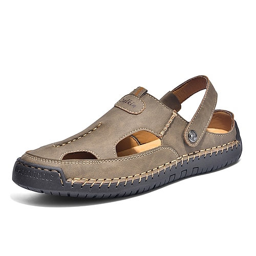 Khakifarbene Herren-Fischersandalen mit geschlossener Zehenpartie, Fersenriemen, bequeme, atmungsaktive Freizeitschuhe für den Sommer, ideal für Insel- und Kreuzfahrten, Resorturlaube, Spaziergänge an Deck und Küstenfreizeit. Image