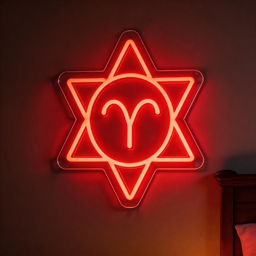 Neon-LED-Leuchtschild mit Sternzeichenmotiv, USB-betrieben, Helligkeit einstellbar, künstlerische Leuchtkraft für Schlafzimmer, Wohnzimmer, Spielzimmer, Restaurant, Café, Bar, Indoor-Partys, Lounge, Image