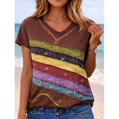 Damen T Shirt Druck Grafik Buchstabe Fussballteam Stilvoll Klassisch Lässig Kurzarm V Ausschnitt Normale Oberteile Lässig Täglich Schwarz Purpur Braun Grün Sommer Frühling Image