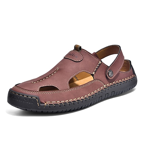 Khakifarbene Herren-Fischersandalen mit geschlossener Zehenpartie, Fersenriemen, bequeme, atmungsaktive Freizeitschuhe für den Sommer, ideal für Insel- und Kreuzfahrten, Resorturlaube, Spaziergänge an Deck und Küstenfreizeit. Image