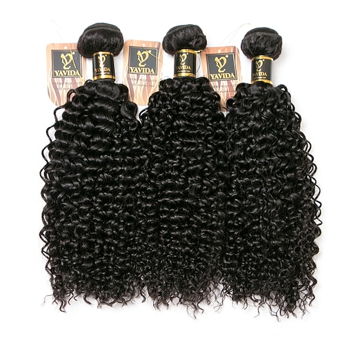 3 Pacchi Tesse per capelli Capelli brasiliani Riccio Crespo Estensioni dei capelli umani Capelli umani Tessiture di capelli colore naturale / Capelli sfusi Extension di capelli umani 8-28 pollice