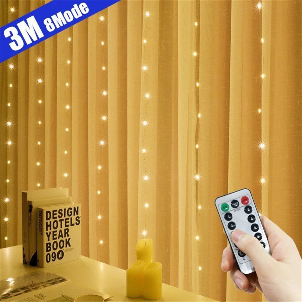 1 pz. Luci a tenda LED USB 3x3/3*2/3*1 per camera da letto, Ghirlanda natalizia, Luci fatate, Festone, Decorazione per matrimoni e casa, Illuminazione per camera da letto