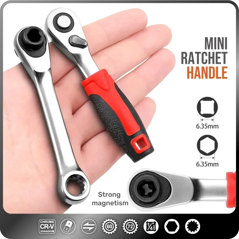 Mini chiave a cricchetto da 1/4 "Set di chiavi dinamometriche esagonali rapide a doppia estremità Set di chiavi a bussola per cacciavite a bussola chiave a cricchetto