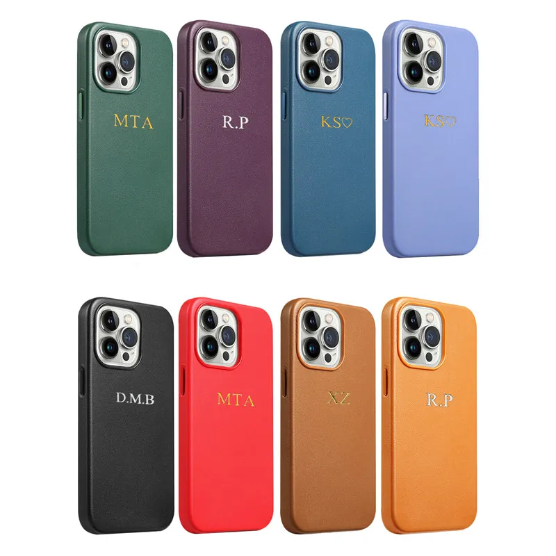 Personalizza Custodie Magsafe con lettere iniziali dorate per Iphone 14 12 13 15 16 17 Pro Max 14 15 Plus Cover magnetica in pelle PU di lusso