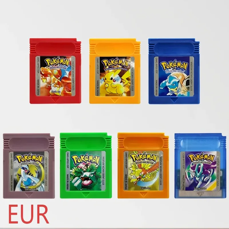 EUR Series Game Cartridge 16-Bit Video Game Console Card Red Yellow Blue Green Crystal Gold Silver Spanish Language
