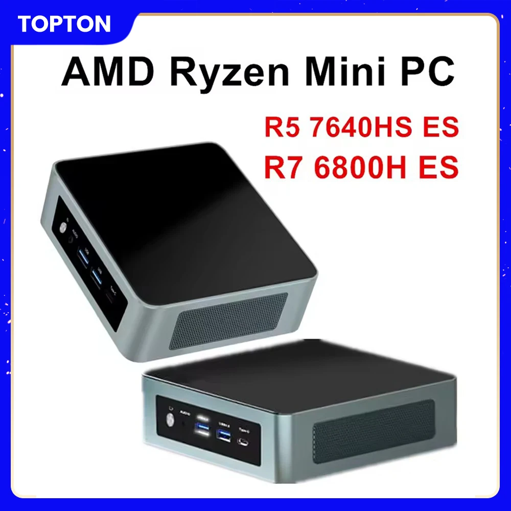 Topton Mini PC Gamer AMD Ryzen 7 8845HS ES 5 7640HS ES 2xDDR5 2xLAN NVMe USB4 Windows 11 Pro Desktop Mini Computer da Ufficio WiFi6E