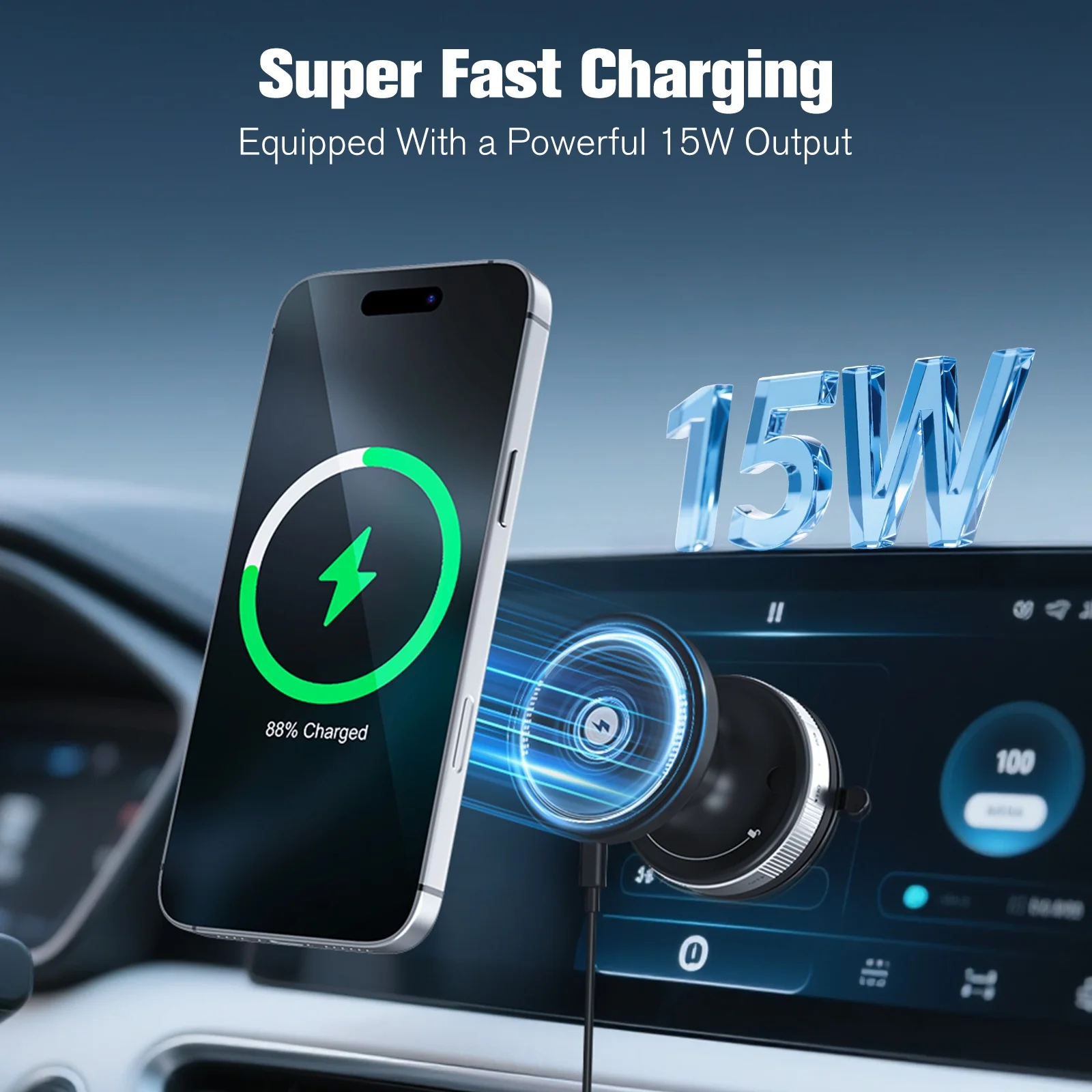 Caricatore Wireless Magnetico per Auto 15W con Supporto Telefono Rotazione 360° ° Supporto Magnetico per Auto con Ricarica Rapida per iPhone 17 16 15 Samsung Android