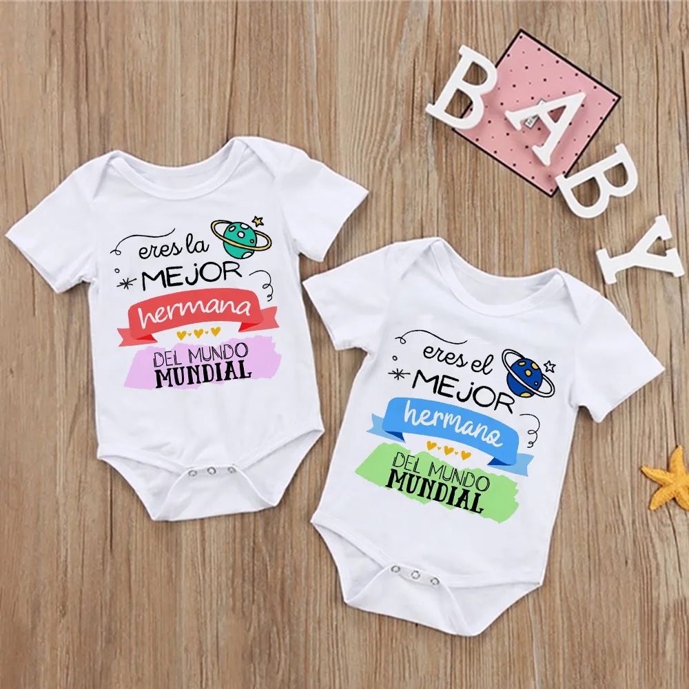 „You Are The Best Sister/Brother in The Whole World“-Aufdruck, Baby-Strampler, kurzärmeliger Overall, lustiger Unisex-Body für Neugeborene Image