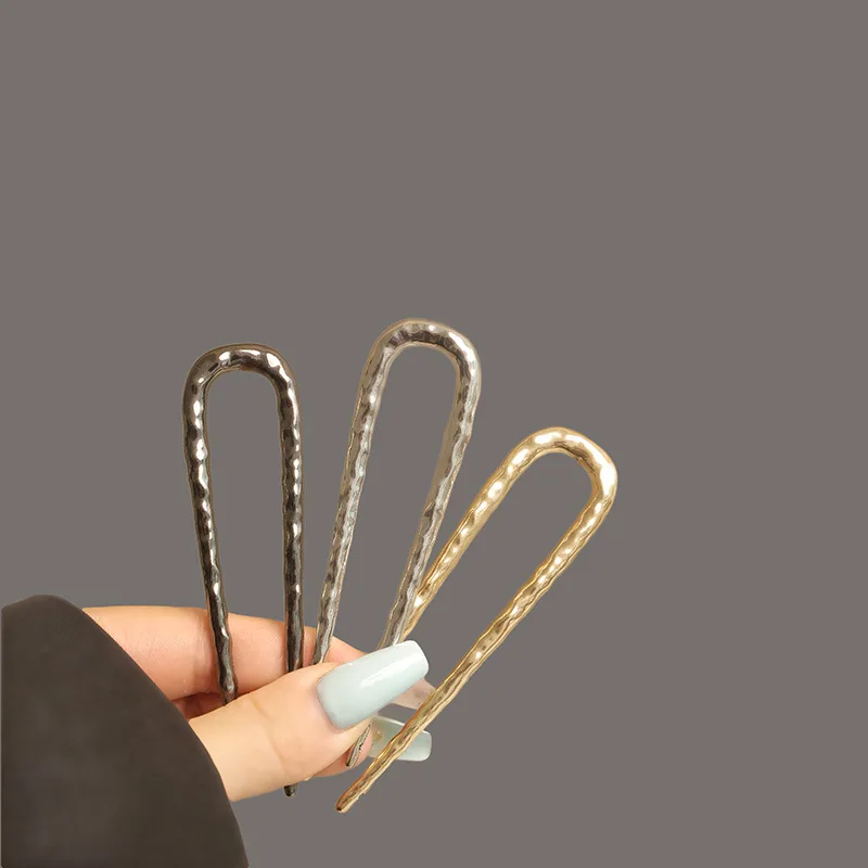 Metalllegierung U-förmige Haargabeln Kreatives Hammermuster Einfache Haarnadeln Elegante Hochsteckfrisur Dutt Zubehör Damen Kopfbedeckung Image
