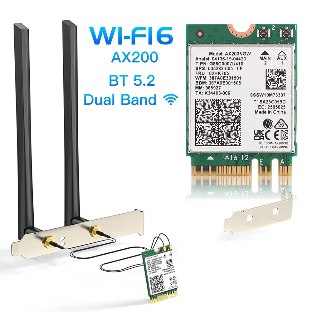 Wifi 6 AX200 BT5.2 M.2 Netzwerkkarte AX200NGW Desktop-Kit Dualband 2,4 G/5 GHz Wifi6 Wireless-Adapter Antenne 802.11ax Image