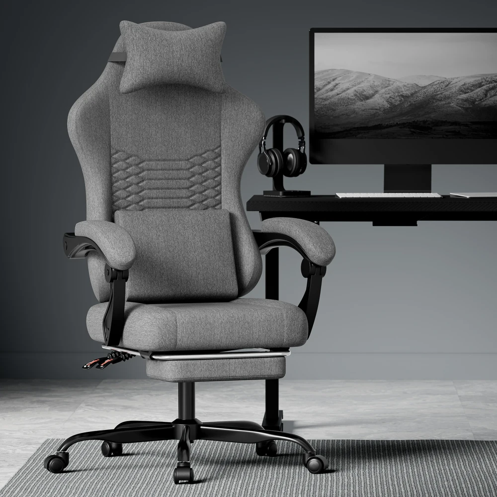 Gaming-Stuhl aus Stoff, Büro-Stuhl, Massage-Gaming-Stuhl mit Kopfstütze, Ergonomischer Racing-Gaming-Sitz mit Fußstütze, zum Entspannen