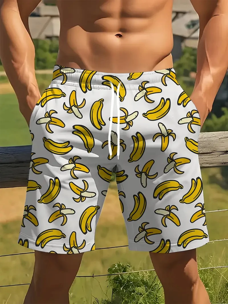 Obst-Bananen-Muster, 3D-Druck, Strand-Shorts für Männer und Frauen, modisch, leicht, atmungsaktiv, Sommer-Shorts, Herrenbekleidung Image
