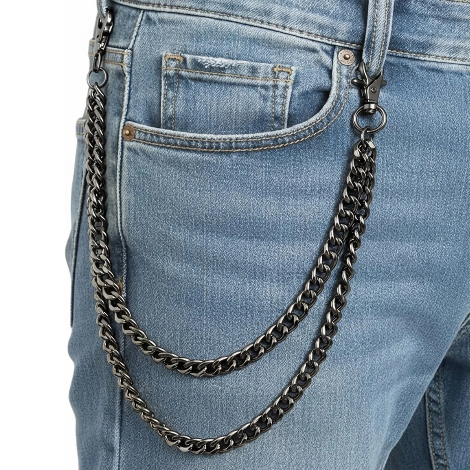 Herren Damen Doppelschichtige Brieftaschenkette Hip-Hop Punk Jeans-Kette Biker Motorrad Schlüsselanhänger
