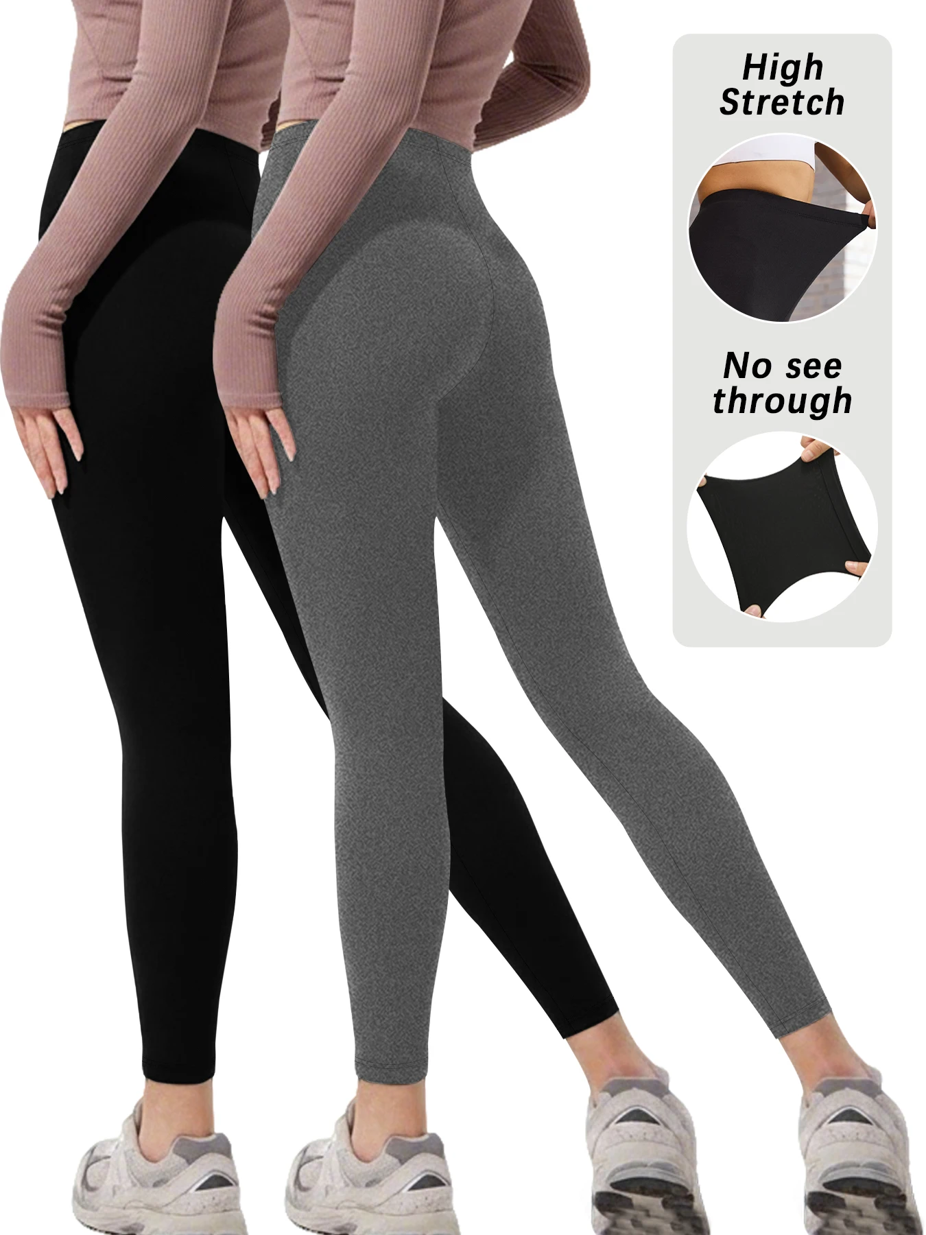 2er-Pack superweiche Damen-Leggings, hoch dehnbar, nicht durchsichtige Hose, für Freizeitkleidung, ganzjährig Image
