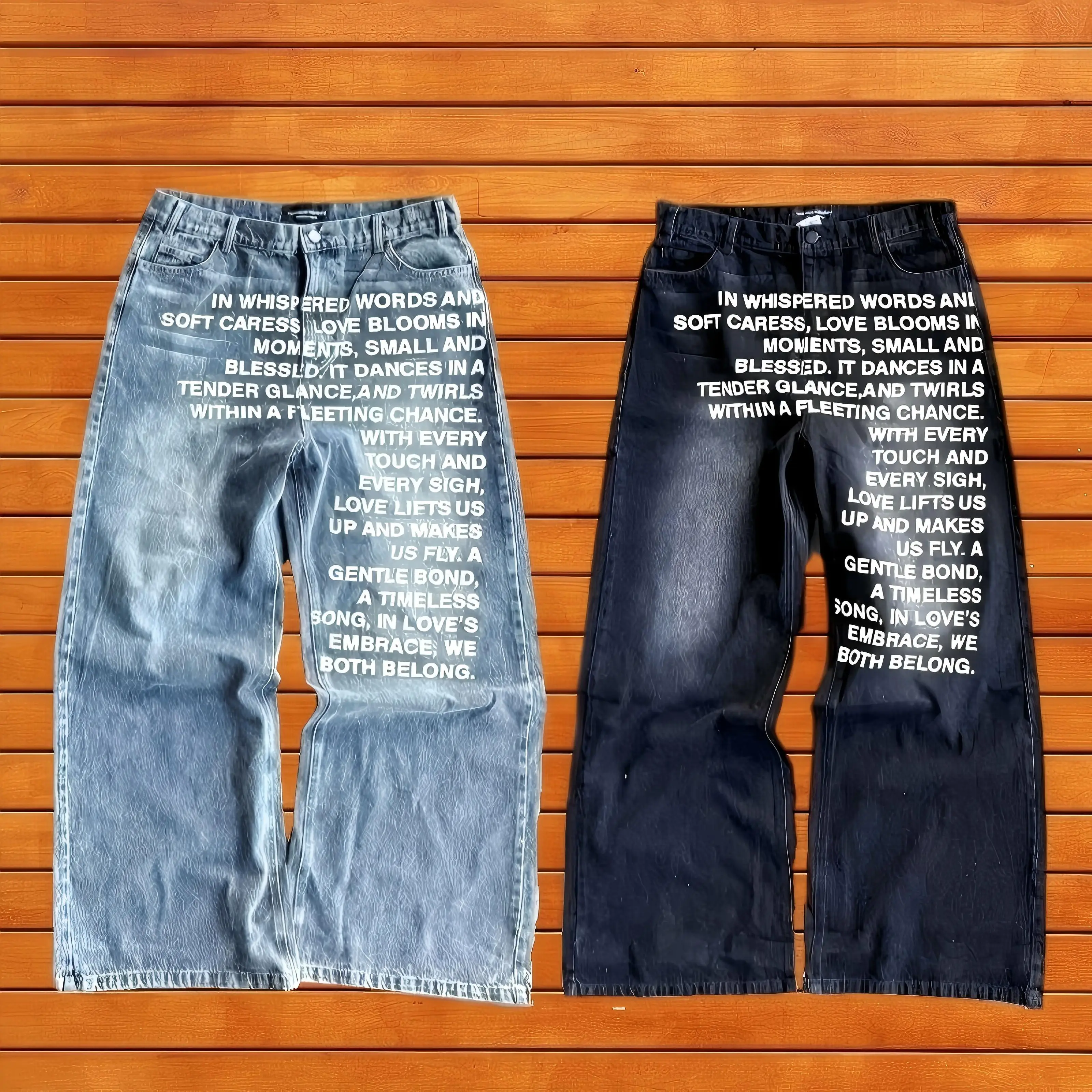 Blaue Jeans Vintage Mode Y2K Wideleg Hose Harajuku Hip Hop Streetwear Briefdruck Jeans Gothic schwarze Baggy Freizeithose