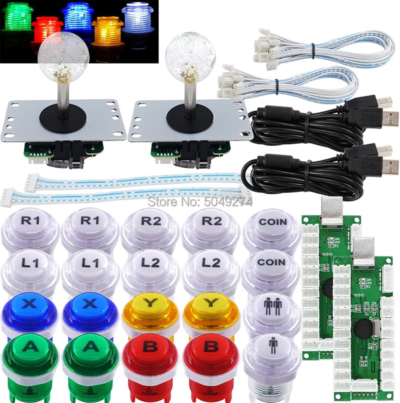 Arcade DIY Kit Hitbox Arcade USB Nullverzögerungs-Encoder mit 5-poligem Kopie Sanwa Joystick LED 30 mm Knopfmünze 1P 2P auf PC TV PS2 PS3