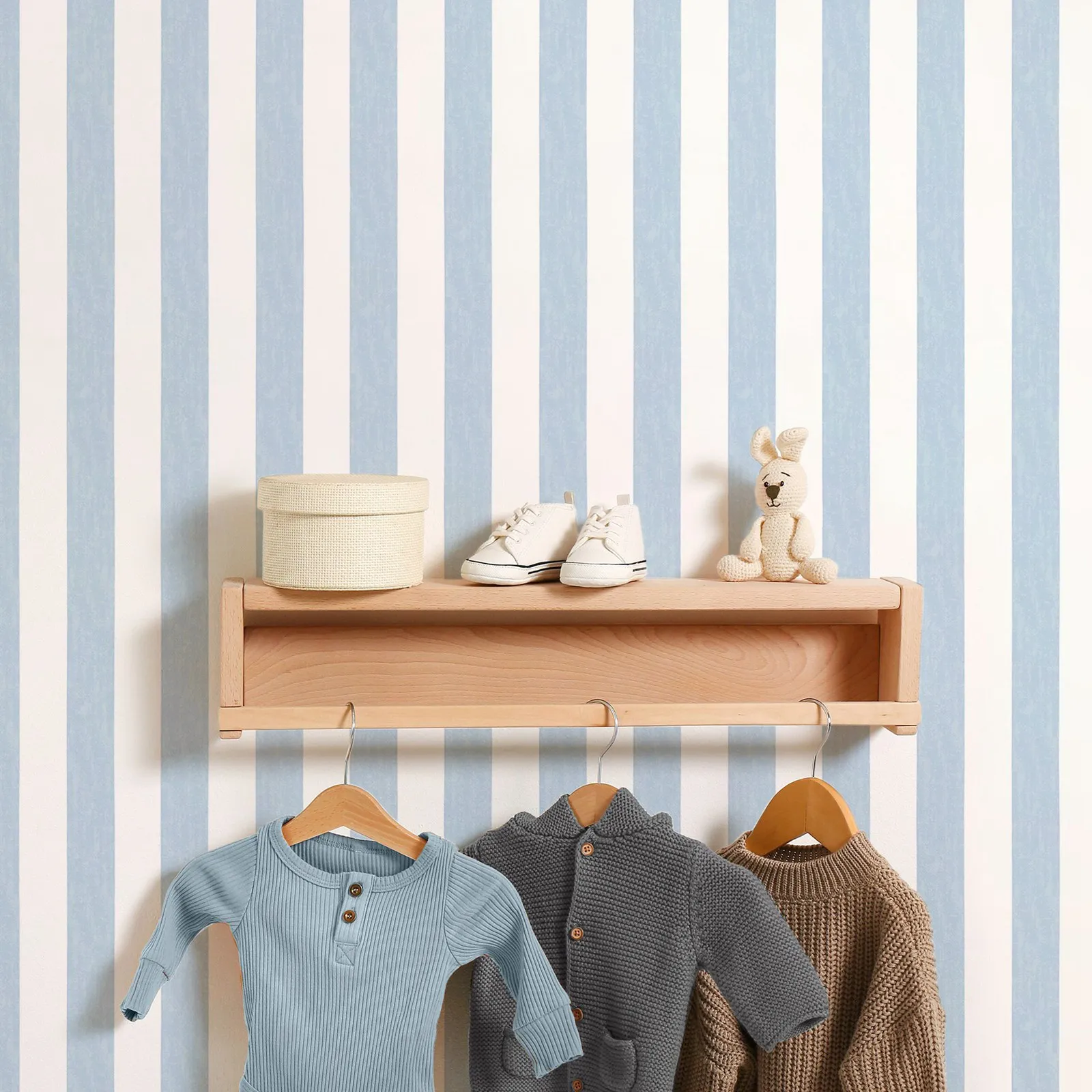 Weiße und blaue Streifen-Tapete, selbstklebende Wand, PVC-freie Tapeten, Dekorationen für Zuhause, individuelle Farben erhältlich, 50 x 300 cm pro Rolle Image
