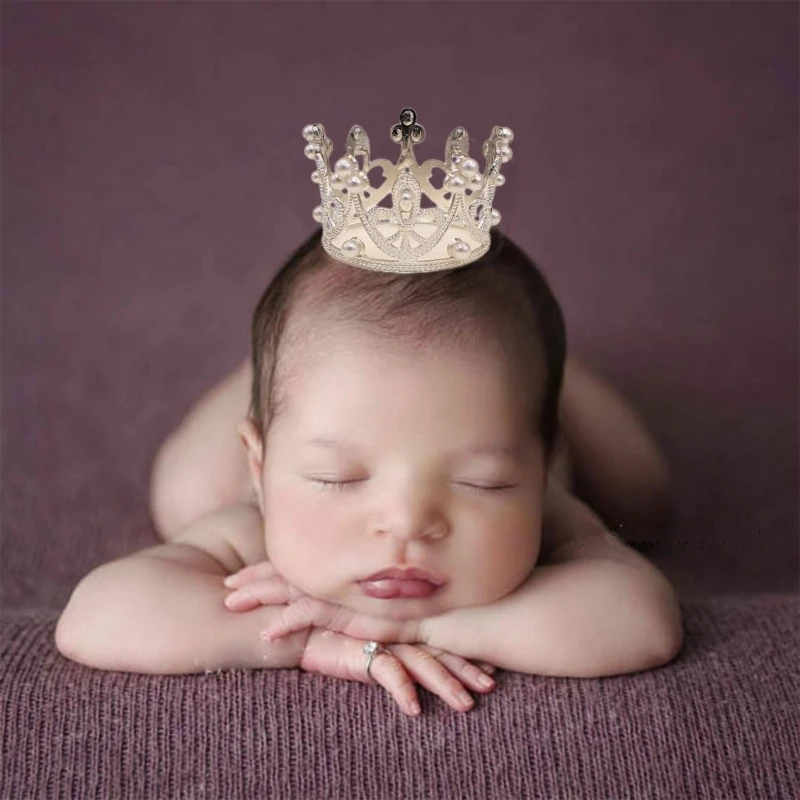 Neugeborenen Fotografie Requisiten Zubehör Silbrig Gold Perle Crown Studio Baby Mädchen Foto Zubehör Infant Dekoration Image