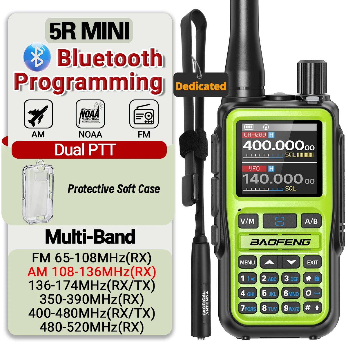 Baofeng UV-5R Mini Walkie-Talkie mit Bluetooth-Programmierung, APP-Steuerung, Großer Reichweite, 999 Kanälen, Schutzhülle und Taktischer Antenne Image