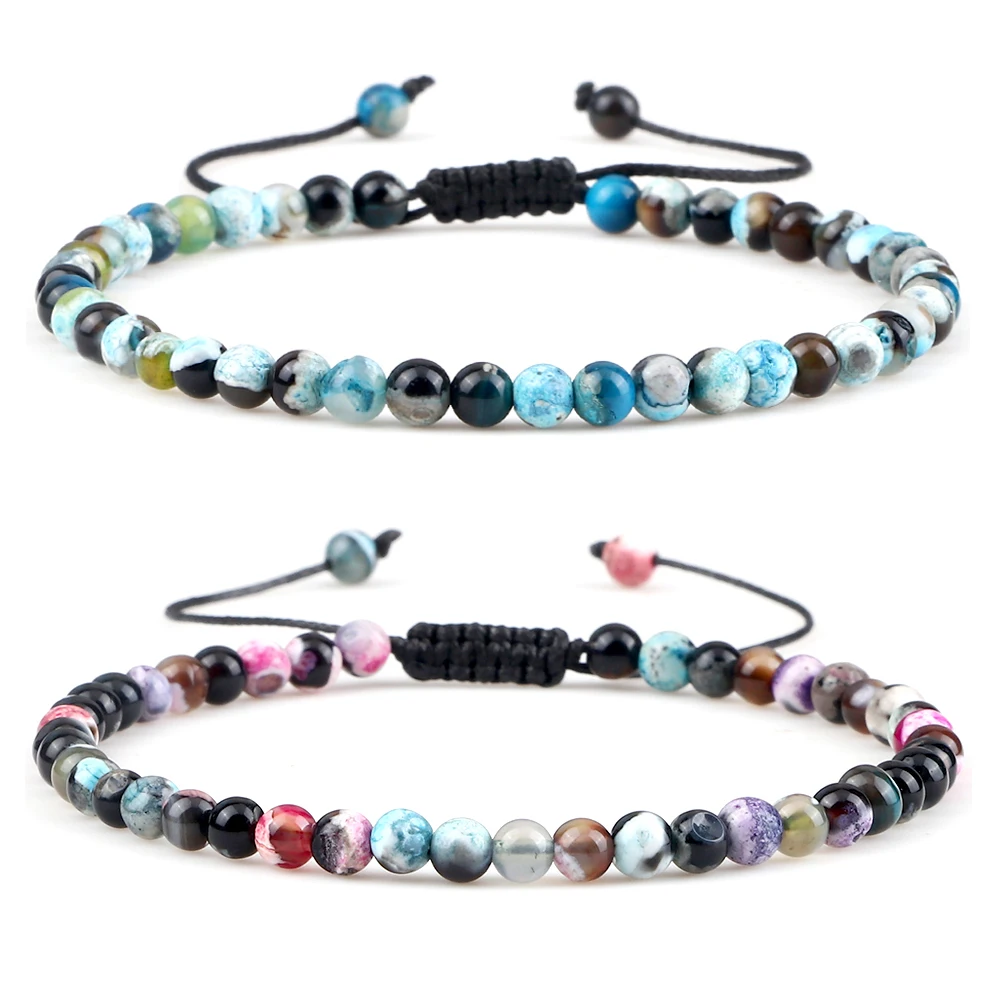 4 mm natürliche Mini-Perlen-Armbänder für Damen und Herren, runde Achate, Onyx-Stein, Yoga, geflochtenes Armband, elastischer Charm-Armreif, Gebetsschmuck Image