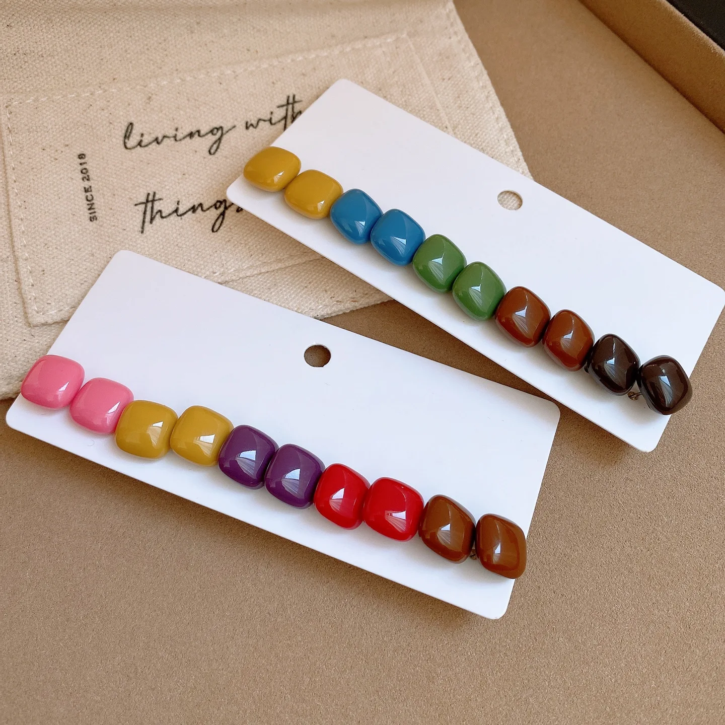 10 Teile/satz Candy Farbe Quadratische Harz Stud Ohrringe für Frauen Mädchen Süße Einfache Geometrische Acryl Ohr Studs charms Schmuck Sets K Image
