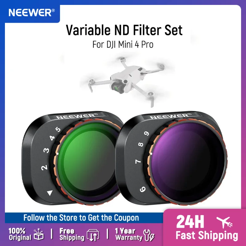 NEEWER Variables ND-Filterset, kompatibel mit DJI Mini 4 Pro, ND2-32 + ND64-512 mehrfach beschichtetes HD-Drohnenkameraobjektiv aus optischem Glas Image