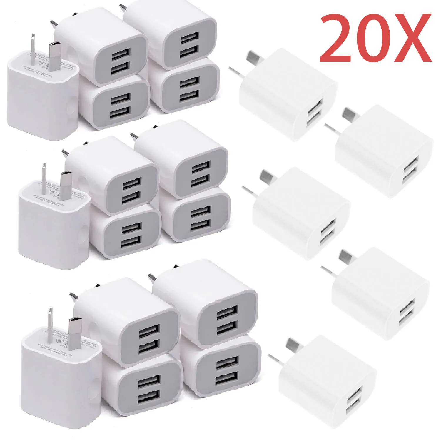Duales USB-Wandladegerät, USB-Netzteil-Stecker, doppelter USB-Wandstecker-Adapter, 2-Port-USB-AU-Stecker 5 V/2,1 A Ladegerät für Telefon Image