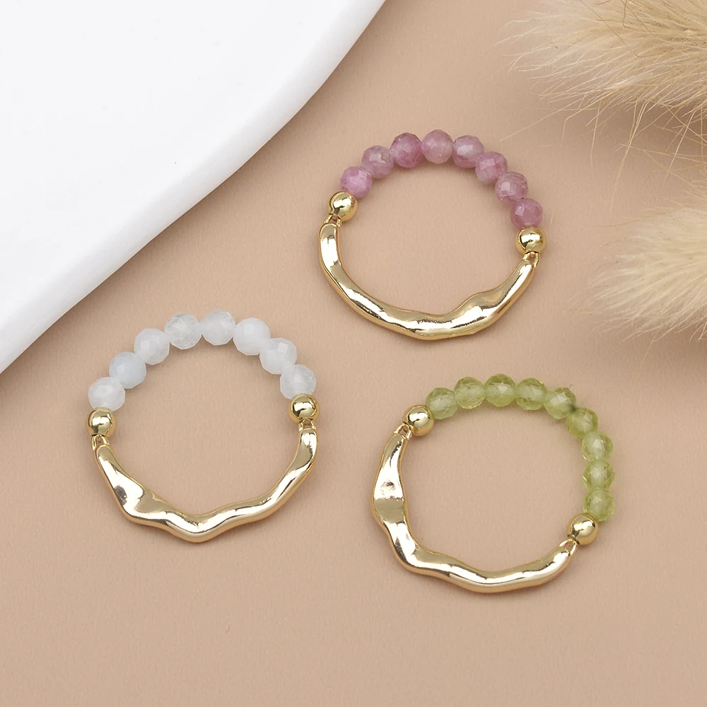 Großhandel 3MM Naturstein Amethyst Rosenquarz Facettierte Perlen Runde Perlen Messing Dehnbare Ringe Modeschmuck Für Frauen Image