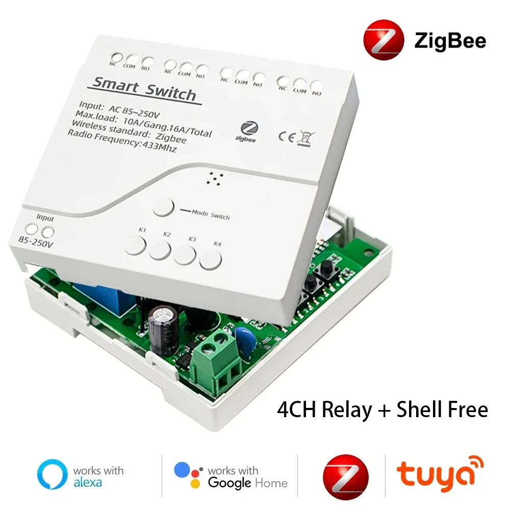 Mit Shell Zigbee 1 2 4CH 12V 24V 220V Smart Switch Tuya Relais Modul Trocken Kontakt 4 Kanal Din-schiene Gateway Hub Erforderlich Image