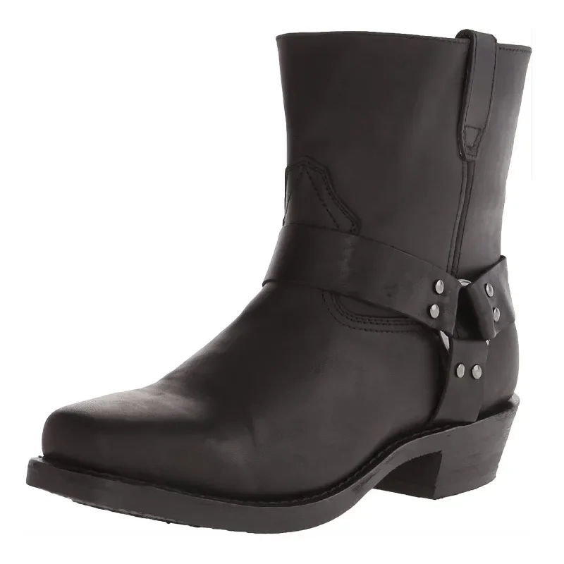 Retro-Cowboystiefel für Herren, mittelhohe Westernstiefel, gemischte Geschlechtslederstiefel, Herren-Slip-On-Schuhe, Winter-Ritter-Booties, Größe 48