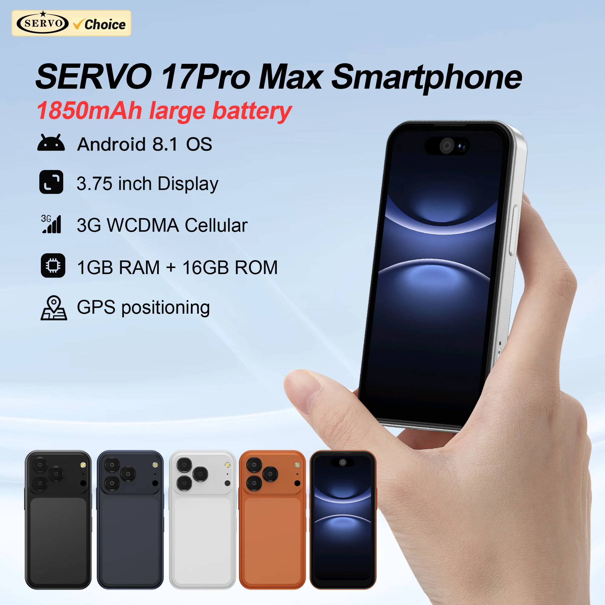 SERVO 17PRO MAX Pocket Smartphone Android OS Play Store WhatsAPP 2,0 MP Kamera 3G WCDMA 3,75 Zoll Mini Smart Mobiltelefone 2 SIM-Karte Image