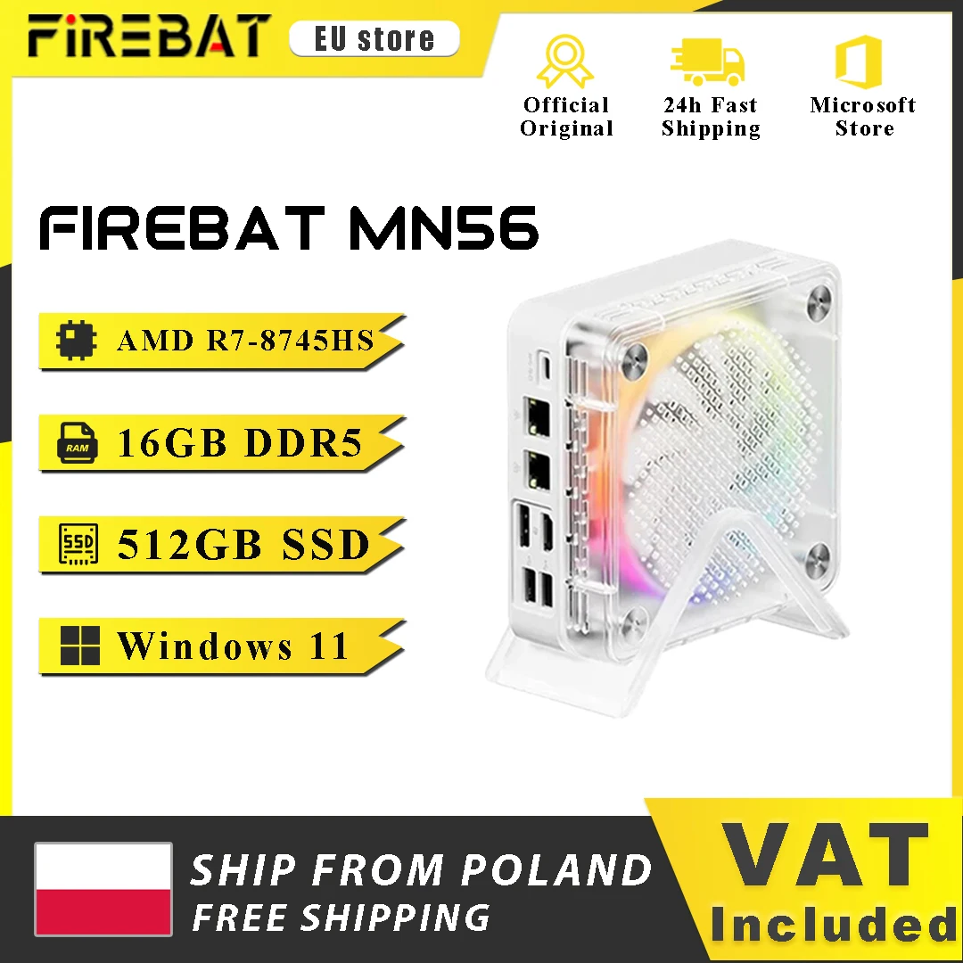FIREBAT MN56 MINI PC AMD R7 8745HS 16GB DDR5 512GB SSD Windows11 Gaming-Desktop-Computer BT5.2 WIFI6 HDMI TYPE-C Lokaler Versand