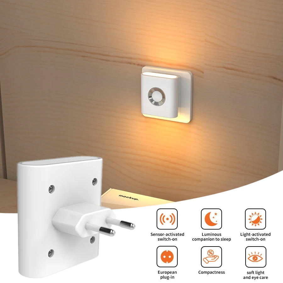 LED-Nachtlicht mit EU-Steckdose, Bewegungssensor, warmweiße Wandleuchte, doppelköpfiges, leuchtendes Umgebungslicht für Schlafzimmer, Treppenhaus, Toilette