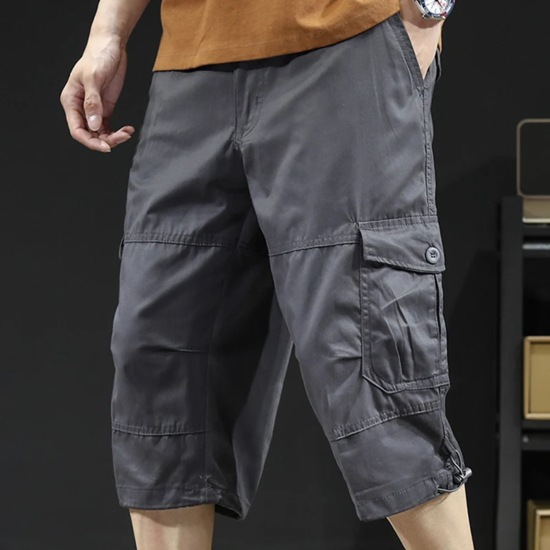 Herren Cargo-Shorts, lässige halbe Hose, elastische Taille, Sommer-Camouflage-Shorts, Sport, Laufen, Wandern, mehrere Taschen, männliche Kniehose Image