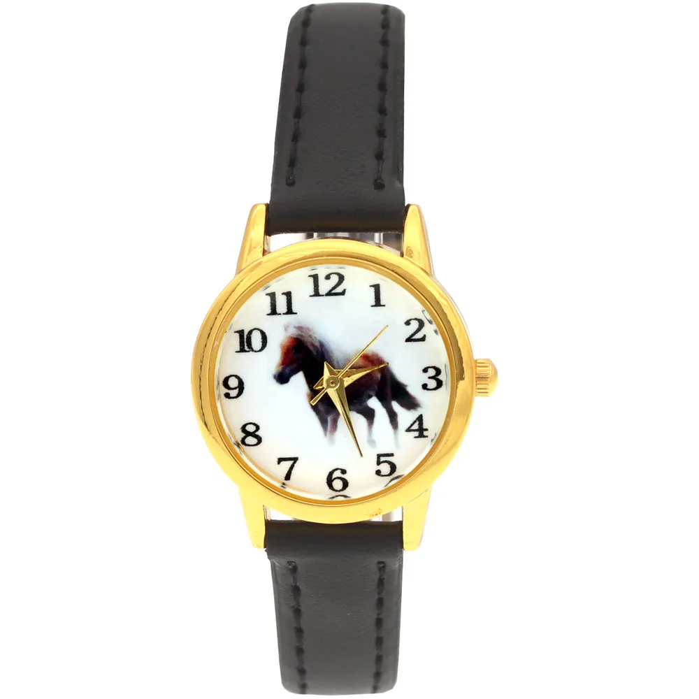 Niedliche Mädchen-Damenuhr Kinderuhren Pferde-Lederarmband Quarz Studenten Kinder Tier-Cartoon Armbanduhr Geschenke Image