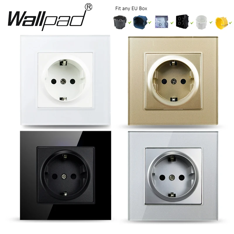 Wallpad 16A EU-Steckdose Weiß / Schwarz / Grau / Gold Glasscheibe Russland Steckdosen Steckdose für Round Box L6-Serie Image