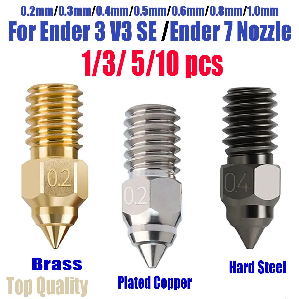 Hochgeschwindigkeitsdüse für ENDER 7 Spider Ender 3 V3 SE Ender 5 S1 0,2 0,4 0,6 0,8 1,0 mm 3D-Druckerteile Düsen 3/5/10 Stück Image