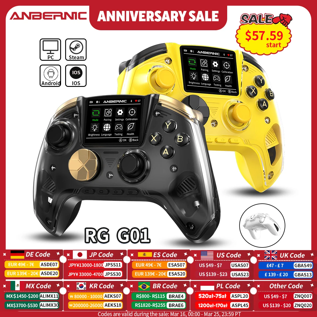 ANBERNIC RG G01 Retro-Spiele-Controller mit Hall-Effekt-Triggern, Bluetooth/Kabelgebunden/Kabellos, XBOX Gamepad für PC, Android, iOS, Steam, Linux