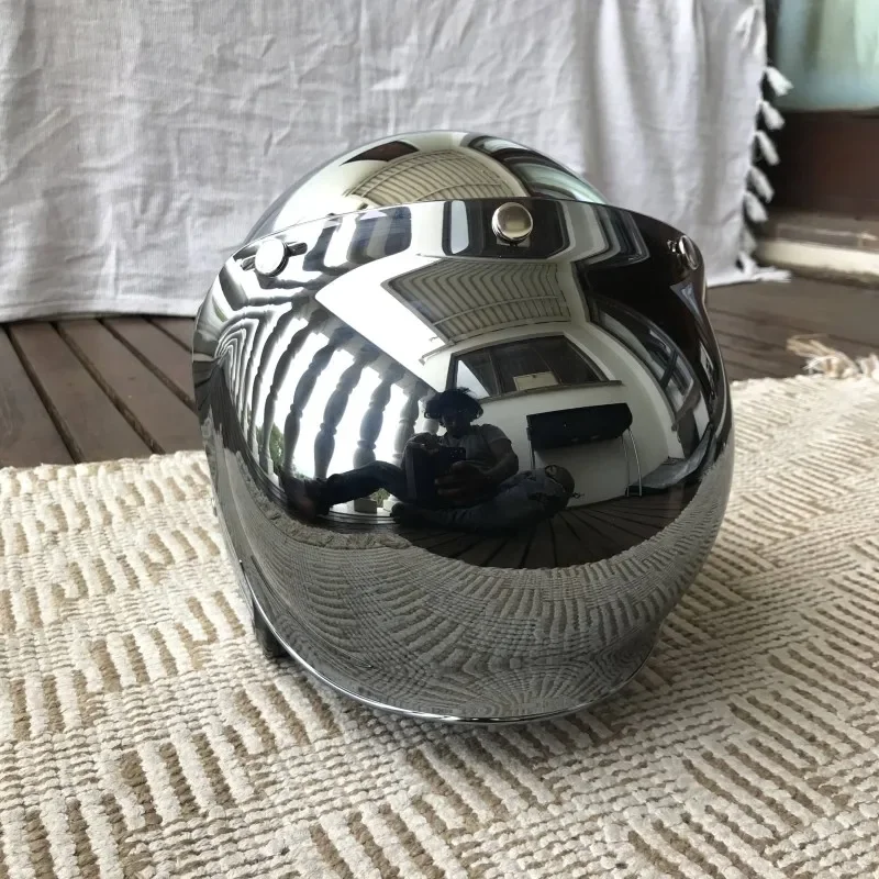 Spiegel Silber Chrom Motorrad Open Face Männer Frauen Casco Vintage Roller Jet Retro Helme Pare Moto Para CE DOT